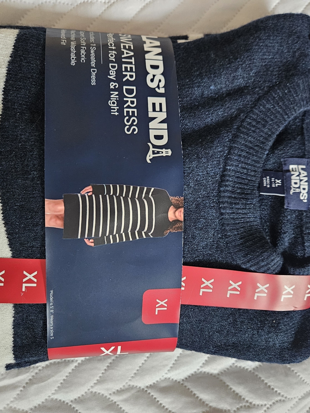 Lands' End Navy and White Striped Sweater Dress. Christmas Gift